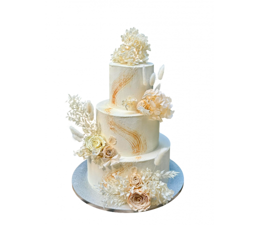 Tort Nunta alb cu auriu